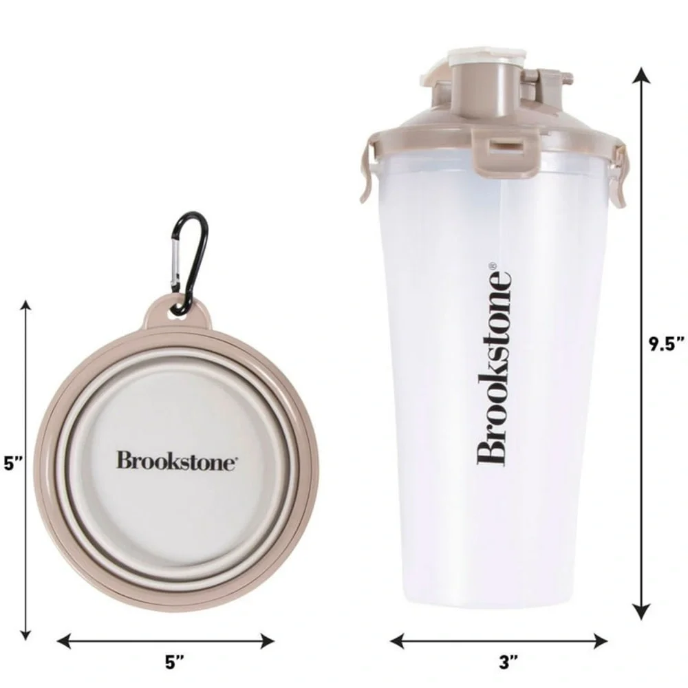 Brookstone Beige & Clear Pet Travel Set, Dual Chamber Bottle & Collapsible Bowl - Picture 4 of 6